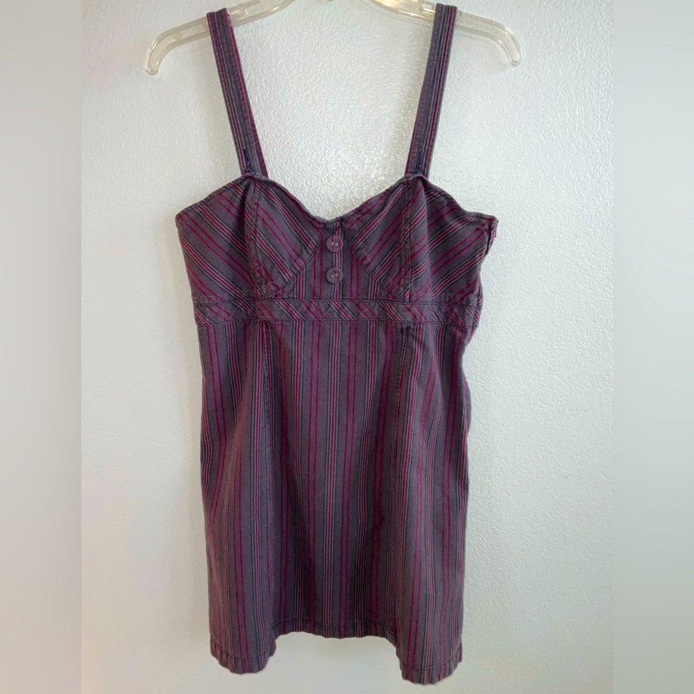 Aritzia Jumper Dress in Deep Mauve/Charcoal & Cranberry Stripes - Dark Academia